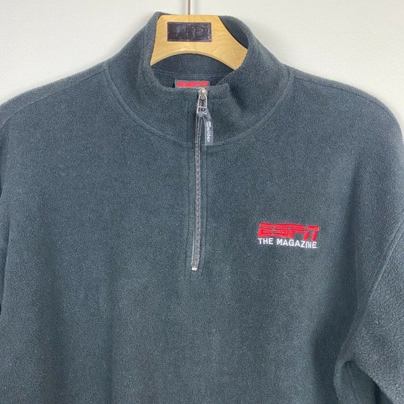 ESPN The Magazine Fleece Pullover Jacket XL Men Black 1/4 Zip Mock Neck - Picture 4 of 7